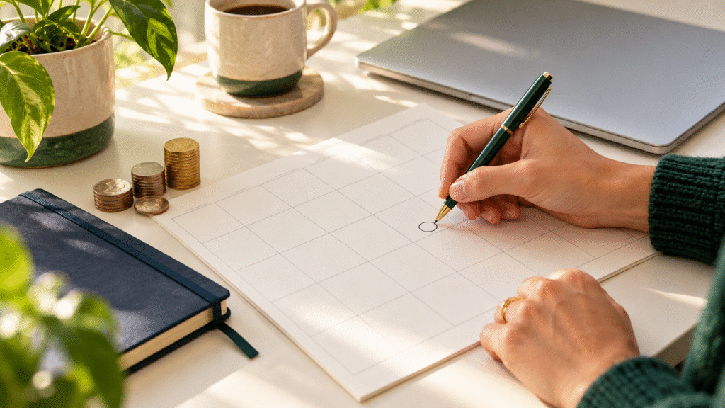 fund-expense-comparison Person comparing two investment documents with a calculator to review fund expenses